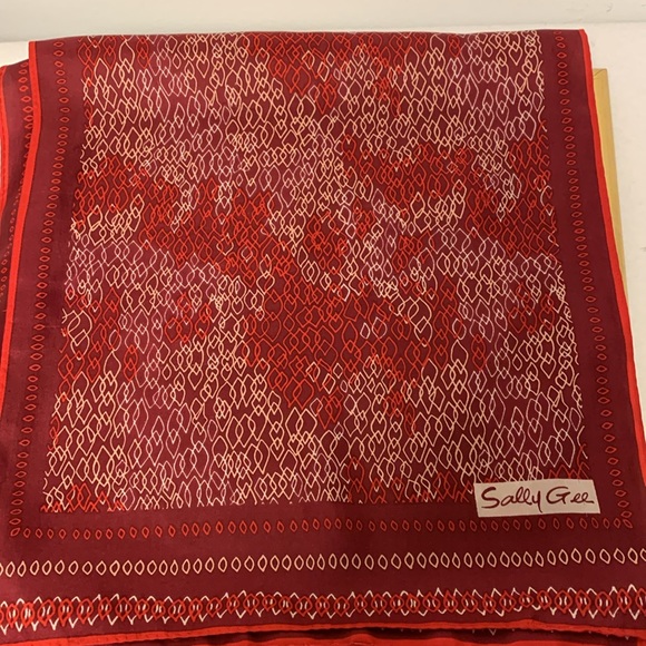 VTG Sally Gee Elegant Oblong Scarf in Red Color Scheme. Abstract chain design - Picture 11 of 12